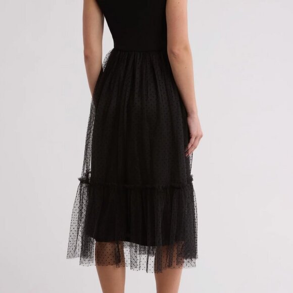 Mixed Media Tulle Midi Dress by Lush in Black - Picture 2 of 3